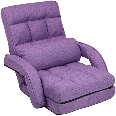 Floor Chair, Chaise Lounge Indoor, 14-Position Adjustable Folding Lazy Sofa with Armrests and a Pillow Padded Gaming Chairs for Living Room, Bedroom Factory Price (Purple) 8803PU by FLOGUOR