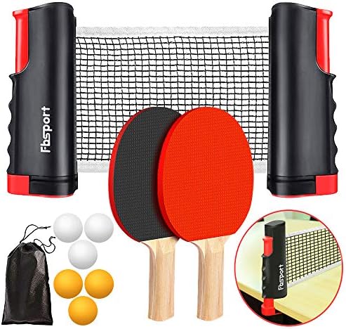 FBSPORT Ping Pong Paddle Set, Portable Table Tennis Set with Retractable Net,Rackets,Balls and Carry Bag for Indoor/Outdoor Games by FBSPORT