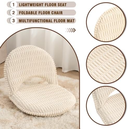 Corn Kernel Corduroy 5-Position Foldable Floor Chair for with Adjustable Back Great for Gaming Reading Meditating (Beige) - Image 5