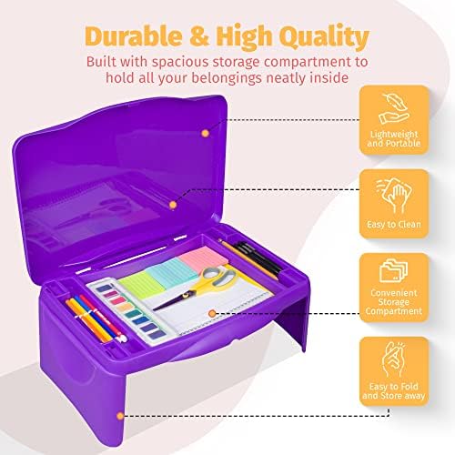 Folding Lap Desk - Foldable Table for Work, Study, Gaming, Arts, Crafts, School - Collapsible Laptop Tray with Storage Compartment - Portable Writing Station for Kids, Adults (Purple) - Image 3
