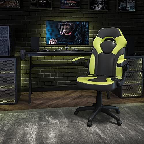 Flash Furniture X10 Gaming Chair Racing Office Ergonomic Computer PC Adjustable Swivel Chair with Flip-up Arms, Neon Green/Black LeatherSoft | Ergonomic, Flip-up Arms, Height Adjustable, Racing Style - Image 2