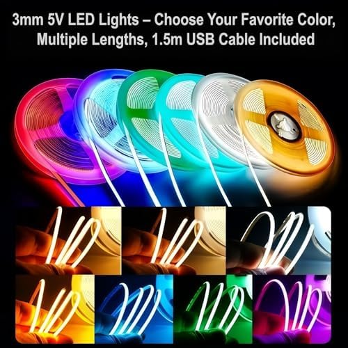3mm Ultra-Narrow 5V USB COB LED Strip Self-Adhesive for Cabinet Gap Gaming Desk Decor(Red, 3ft) - Image 6