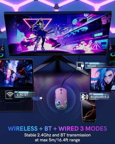 G57 Wireless Gaming Mouse, 8000 DPI, Pink - Image 2