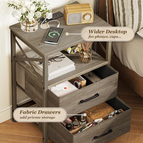 Huuger Nightstand Set of 2 with Charging Station, USB-C Port, End Tables - Image 5