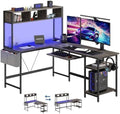 DUMOS 67" L Shaped Gaming Desk, Reversible Computer Desks with LED Lighting, Corner Desk for Compact Spaces with Keyboard Tray & Storage Shelf, Metal Frame PC Gaming Table for Home Office, Gray by DumosLifestyle