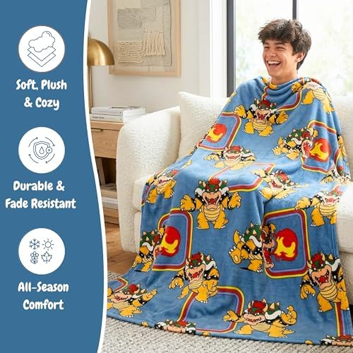 Super Mario Bowser Kids Throw Blanket, 46 in x 60 in, Soft Cozy Decorative Blanket for Couch, Bed, or Gaming Room (Officially Licensed Product) by Franco - Image 3