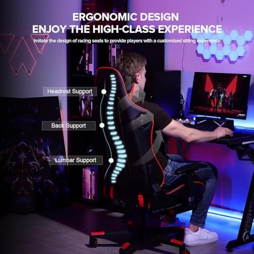GTPLAYER Gaming Chair with Footrest Speakers Video Game Chair Bluetooth Music Heavy Duty Ergonomic Computer Office Desk Chair Red - Image 6