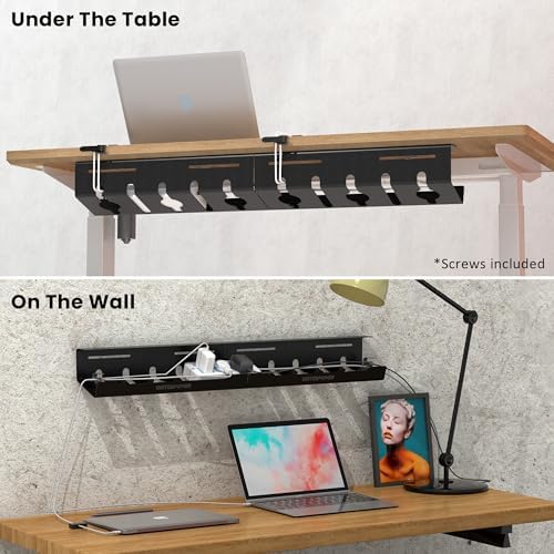 UNITEDPOWER Cable Management Tray, 2-Pack Metal Power Strip Holder for Under Desk Wire Cord Organizer, Office/Home，Black - Image 4