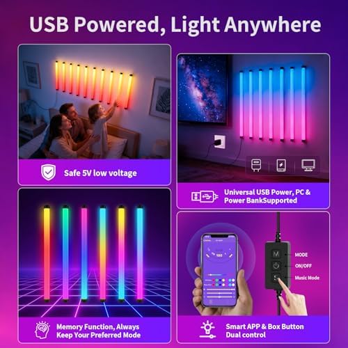 Music Sync LED Wall Lights, 10 Pack Independent Control RGB with App & USB, Beat Activated Lights for Gaming Room, Sensory Room, Party - Image 4