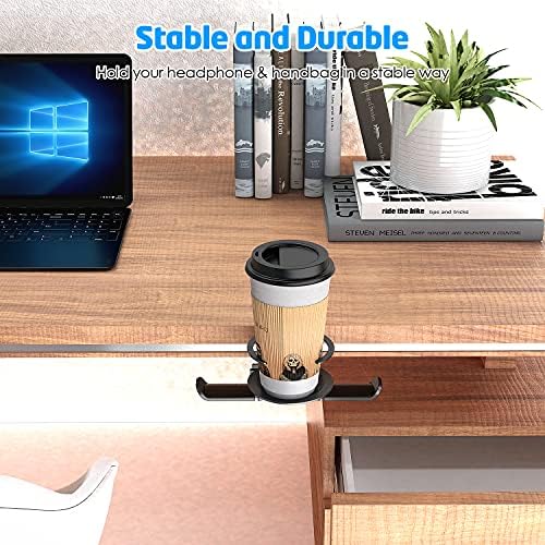 Headphone Stand, 2 in 1 PC Gaming Headset Stand Cup Holder, with Cable Organizer, 360° Adjustable & Rotating Arm Clamp Headphone Holder, Suitable for All Headphones and Drinks - Image 3