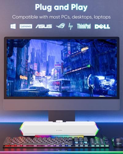 LENRUE G11 Computer Speakers for Desktop, Touch Lights PC Speakers with Surge Clear Sound, USB C/USB Powered for Computer Desktop PC Laptop Monitor (White) - Image 5