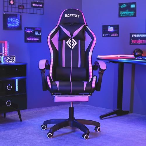 HOFFREE RGB Gaming Chair with Speakers Massage LED Lights Game Chair-Purple | Bluetooth Computer Gaming Chair with Footrest Video Game Chair for Adults Ergonomic High Back Gamer Chair with Lumbar Support - Image 4