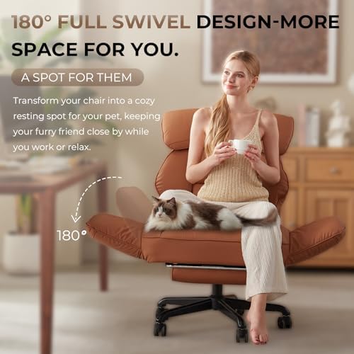 Dowinx Cross Legged Office Chair with Pivoting Armrests,Criss Cross Chair with Pocket Spring Seat & Back,Reclining Computer Gaming Chair with Footrest and Metal Base (Brown) - Image 3