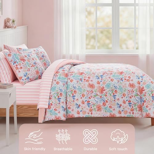 Twin Comforter Set for Girls - 5 Pieces Pastel Floral Twin Bedding Sets - Image 3
