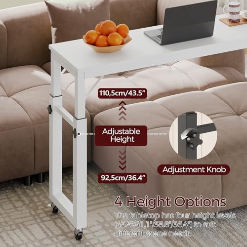 MAHANCRIS Overbed Table with Wheels, Mobile Bed Desk for Queen Size, 36"-43.5" Adjustable Height Rolling Table, Recliner Desk, Mobile Cross Bed for Bedroom, Living Room, Office, White MTWT18001 - Image 3