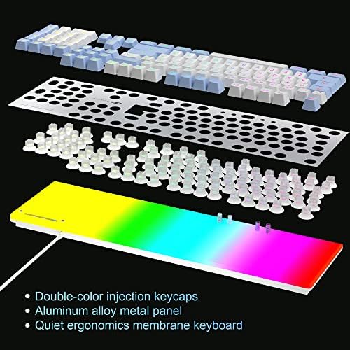 MageGee GT838 Gaming Keyboard and Mouse Combo, 104 Keys RGB Backlit Quiet Wired Keyboards for Laptop PC MAC, with Number Pad, Metal Panel, Anti-Ghosting, White Blue - Image 5