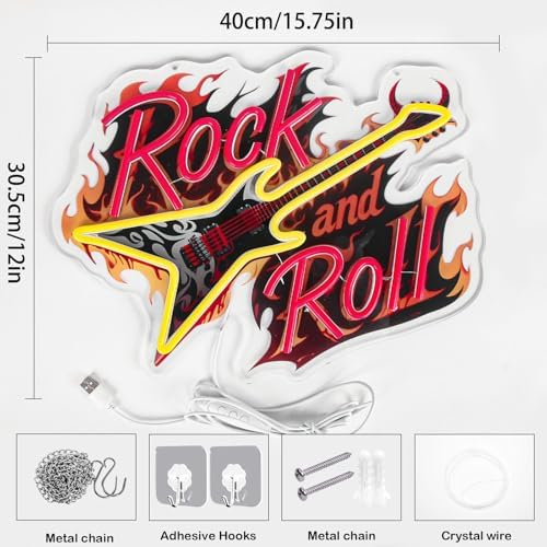 Guitar Rock Roll Neon Sign, Music Guitar LED Sign for Vocal Recital Concert - Image 3