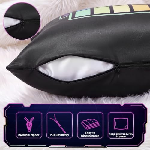 Pack of 2 Gamer Throw Pillow Covers 18x18 Inch, Satin Silk Feeling Decorative Pillow Cases with Hidden Zipper, Charging Battery Design for Boys Room Sofa Couch Bedroom Decor - Image 4