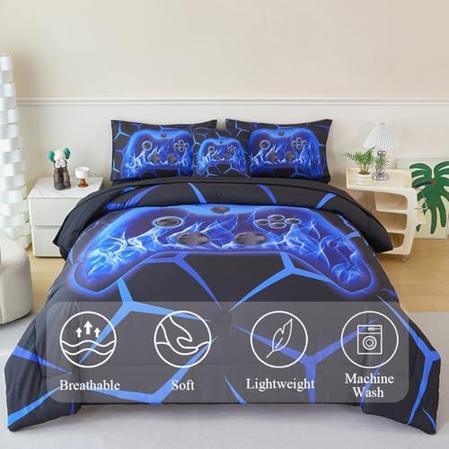 Full Kids Gaming Comforter Set Blue Games Bed in A Bag - Image 2