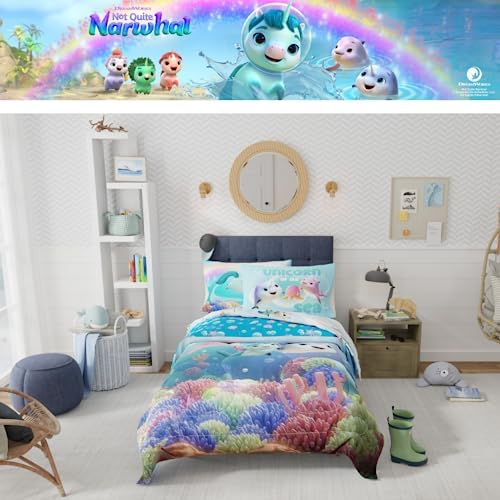 DreamWorks Not Quite Narwhal Kids Bedding Super Soft Comforter and Sheet Set, 4 Piece Twin Size, (Official Licensed Product) by Franco - Image 6