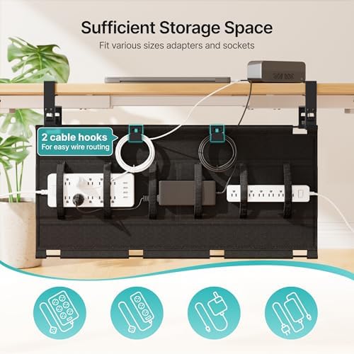 PEGZONE No Drill Under Desk Cable Management Tray, 31.5" Fabric Organizer - Image 4