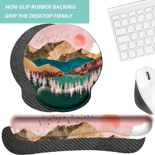 Keyboard Wrist Rest Pad Mouse Pad with Wrist Support Set of 3, Mousepad with Non-Slip Rubber Base, Ergonomic Memory Foam Mouse Wrist Cushion Support for Home Office Laptop Computer Gaming, Sunrise - Image 4