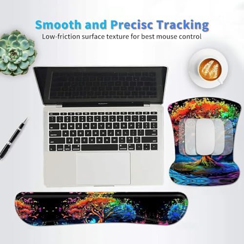 Ergonomic Mouse Pad with Wrist Support Gel Mouse Pads and Upgrade Keyboard Wrist Rest Pad Set, Coasters Non-Slip PU Base Mouse Mat for Office Gaming Computer Laptop Home, Colored Trees - Image 6