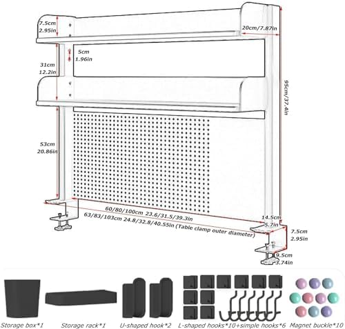 Pegboard Wall Organizer Panels.Clamp-On Desk Shelf, Adjustable Pegboard Workstation Extender, Office & Gaming Desk Accessories, Privacy Panel, 31.5in Black Desktop Shelving System - Image 2