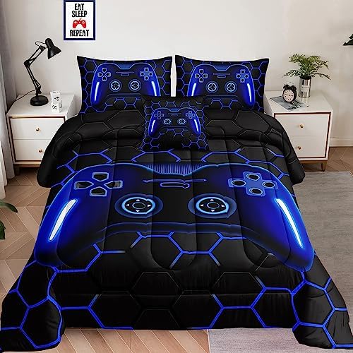 6 Pieces Bed in a Bag for Boys Bedding Sets Queen Size,Gamer Comforter Sets for Kids, Gaming Comforter Set for Boys Room Decor with Flat Sheet,Fitted Sheet,Pillowcase,Cushion Cover - Image 6