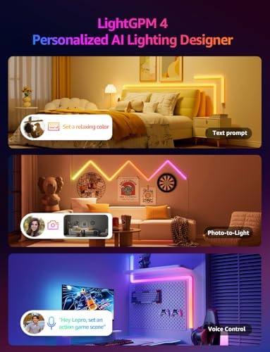 Lepro WL1 AI Smart RGB Wall Lights with LightBeats Music Sync, Personalized AI Lighting Designer, Voice Control Via App, Wi-Fi & Bluetooth LED Light Bars, 8 Pcs with 4 Corners - Image 2