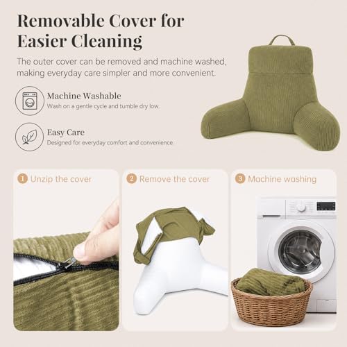 Reading Pillow with Arms for Bed Sitting Up, 24 Inch, Dark Green - Image 6