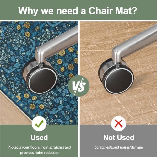 Anidaroel Floral Office Chair Mat for Hardwood Floor, 48"x60" Under Desk Chair Rug for Rolling Chair, Anti-Slip Computer Chair Mat, Low Pile Carpets Protector Mat for Home Office Gaming Room - Image 3