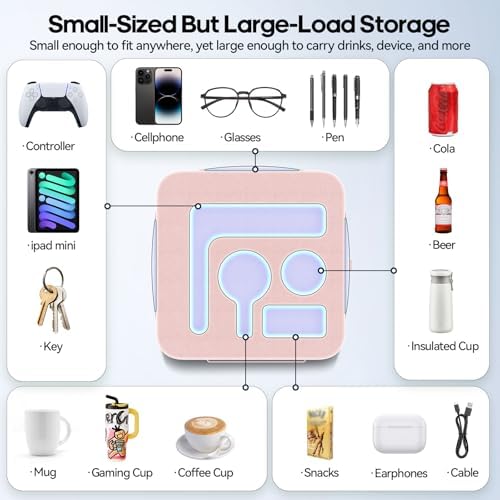 Couch Cup Holder Pillow, Sofa and Bed Caddy for iPad, Kindle, Switch, Game Controller, Remotes, Phones, Small-Sized Cup and Drink Holder for Couch, Bed, Desk, Car, Beach, Bathroom Cup Holder, Pink - Image 2