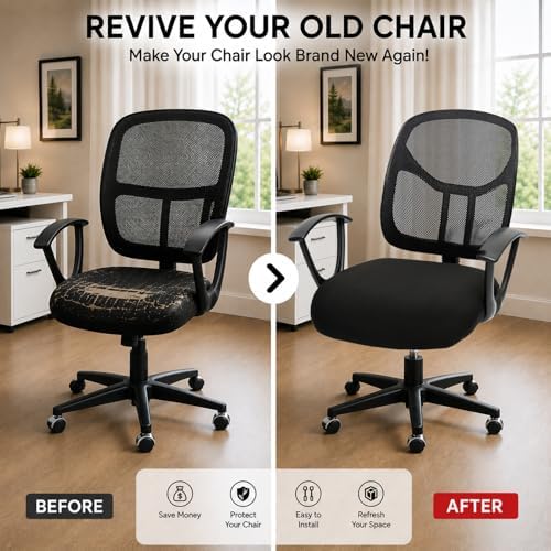 DIVA EN CAMINO DEC Water-Resistant Stretchable Desk Office Chair Seat Cushion Covers - Universal Spandex Computer Chair Slipcover - Removable Washable Cushion Protectors for Dogs, Cats, Black - Image 2