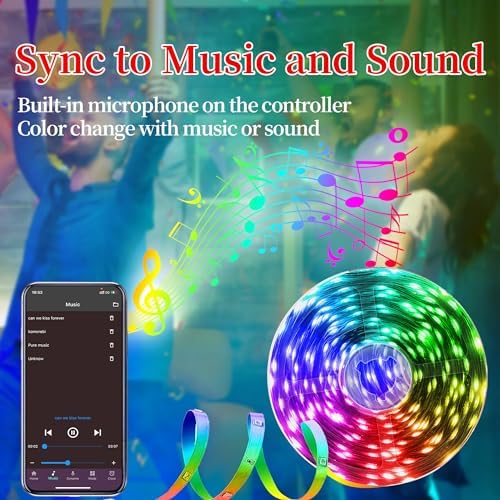 QZYL LED Lights for Bedroom, 25FT RGB LED Strip Lights with 44 Keys IR Remote, Smart LED Light Strip with Adhesive Backing Adjustable Brightness App Control for Bedroom Party Decoration - Image 2