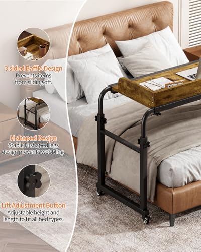 Saifu Overbed Table with Wheels, Red Brown - Image 4