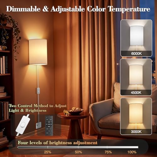Plug in Wall Sconces Set of Two: Wall Lights with 7 RGB Colors - 3 Color Temperature Wall Mount Lamps with Remote - Fabric Linen Wall Sconc for Bedroom Living Room & Hallway- Indoor Corded Wall Sconce - Image 3
