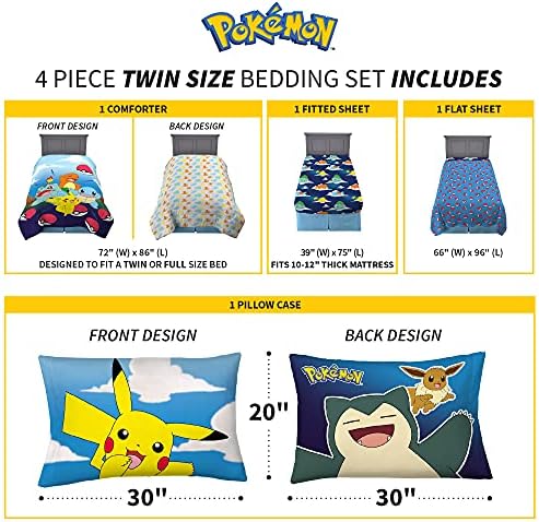 Franco Kids Bedding Super Soft Comforter and Sheet Set, 4 Piece Twin Size, Pokemon (Prints May vary) - Image 5