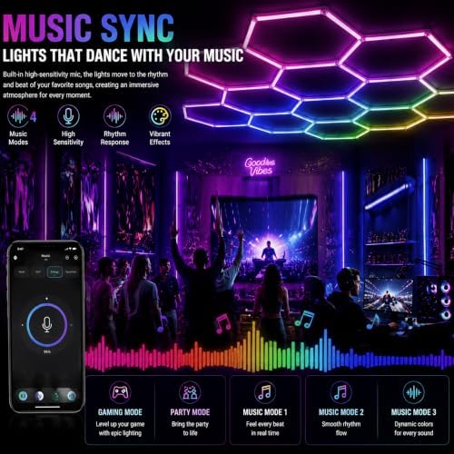 31Pack RGB Hexagon Lights,Music Sync 7Hex LED Hexagon Lights,RGB 358 Kinds of Changes Dimmable Speed-Adjustable DIY Color-Changing Lights Smart App & Remote Control,for Studio Gym Basement Decor - Image 5