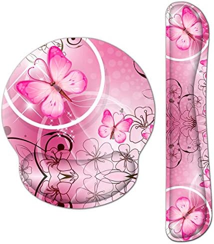 RICHEN Keyboard Wrist Rest and Mouse Pad with Wrist Support, Memory Foam Set for Gaming and Office, Comfortable & Lightweight for Easy Typing & Pain Relief (Pink Butterfly) by RICHEN