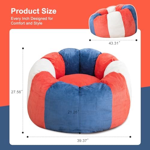 Giant Bean Bag Chair for Adults, Shredded Foam Floor Lounge Chair with Arms | Colorful corduroy, roomy comfort for living rooms, bedrooms, reading nooks, gaming rooms, movie nights, and time with pets - Image 2