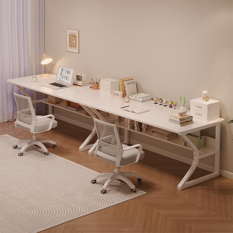 OSCHF 63-Inch Extra Long Desk with Storage Shelf, Warm White - Image 5