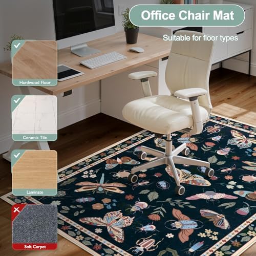 Anidaroel 48"x60" Office Chair Mat for Hardwood Floor/Tile, Black Anti-Slip Computer Chair Mat, Insect Print Office Rugs for Rolling Chairs, Low Pile Desk Floor Mat for Hardwood Floors - Image 5