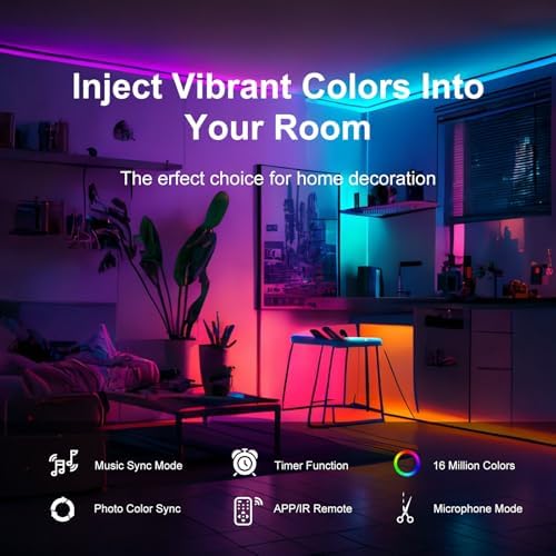 130 FT Led Lights for Bedroom,Music Synchronized, Intelligent Application Remote Control Color Change Bluetooth LED Strip Lights, Used for Bedroom, Kitchen, Room Lighting Decoration - Image 2