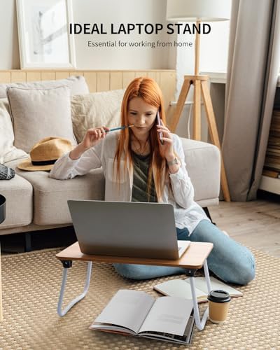 Ruxury Foldable Lap Desk Laptop Stand Bed Desk Table Tray, Breakfast Serving Tray, Portable & Lightweight Mini Table, Lap Tablet Desk for Sofa Couch Floor - Wood - Image 3