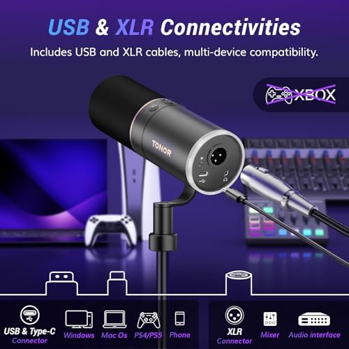 TONOR Dynamic Podcast Microphone, XLR/USB Mic for Recording, Streaming, XLR Cardioid Studio Mic with Quick Mute, Volume Control, 200 cm/78inch Cable, with RGB and Desktop Stand, Black, TD520S - Image 4