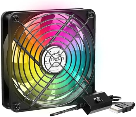 ELUTENG USB Computer Cooling Fan with 7 Color RGB Lighting, 3 Speed Controller 1100/1300/1500 RPM Small Exhaust Fan High Airflow Cooling Fan for Router Modem Receiver DVR PlayStation Xbox TV Box by ELUTENG