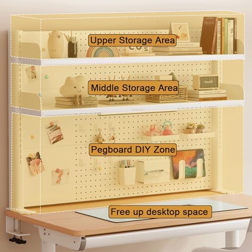 Pegboard Wall Organizer Panels.Clamp-On Desk Shelf, 2-Tier Pegboard Display Rack for Home Office, Dorm, Gaming Setup - 23.6in Black Desktop Storage Solution - Image 5