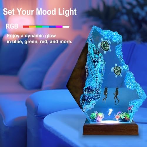 Couple Divers and Sea Turtles Ocean Resin Lamp, Handmade Resin Night Light - Image 6
