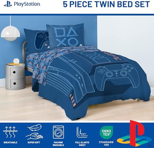 Jay Franco Kids Bed Set, Blue, PlayStation, 5 Piece Twin - Image 4